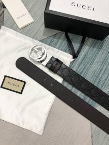 配全套包装礼盒 Gucci转动款小牛皮压G花，内衬咖啡头层底，宽3.7Cm 旋转双G扣 双面可用 可裁剪