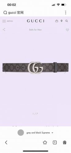 特 古奇 新款 Gg Marmont系列每一季都会推陈出新，为灵感源于70年代的标志性gg配件注入现代精髓。这款灰色和黑色gg Supreme帆布腰带反面采用灰
