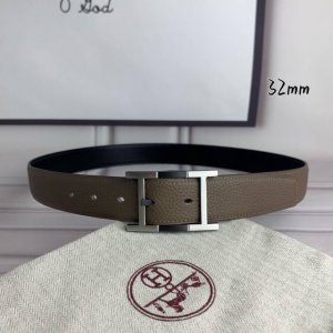 HermèS 爱马仕针扣 原单品质 头层牛皮 灰色荔枝纹搭配黑色平纹 32Mm宽 双面可用 配官网H黑间银扣