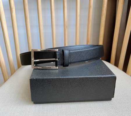 Prada 普拉达 双面头层牛皮 男士简约商务休闲针扣 宽3.5Cm 顶级做工 品质保证 手感极佳 原单品质 - 点击图像关闭