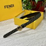 Fendl芬迪专柜同款 宽20Mm 原版定制布料 单环皮带钢扣 Ff图案布料材质 棕色皮革内衬 单钉镀钯金属配件 时尚潮流 经典系列