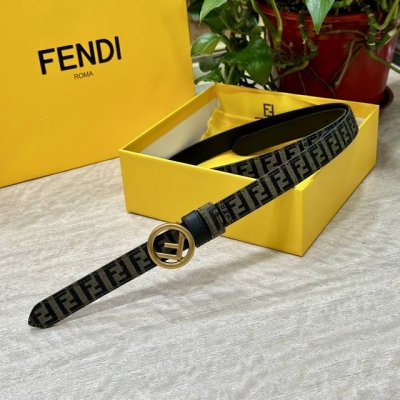 Fendl芬迪专柜同款 宽20Mm 原版定制布料 单环皮带钢扣 Ff图案布料材质 棕色皮革内衬 单钉镀钯金属配件 时尚潮流 经典系列