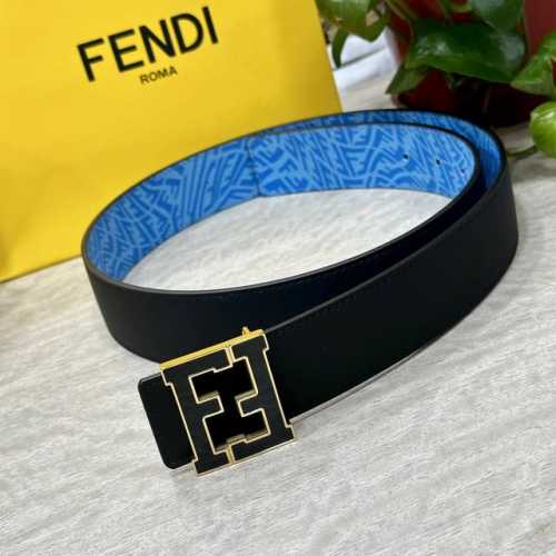 图片包装+10 Fendl 芬迪 专柜同款 宽40Mm原版定制天蓝色Ffvertigo图案皮料 搭配Ff按钉钢扣 时尚潮流 经典百搭款