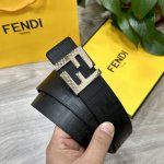 图片包装＋10 Fendi 芬迪 专柜同款 宽4.0Cm 双环正反用腰带 Ff按钉搭扣 黑色Cuoio Romano皮革材质 反面面料带有烟草黄和黑色Ff图案