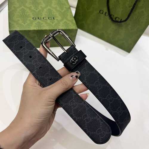 特 Gucci、3.5宽Belt With Interlocking G Detail 时尚腰带 针扣设计 平纹牛皮底