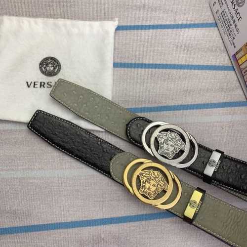 品名：Versace.范思哲 材质：原单牛皮腰带 百分百头层牛皮腰带保证真皮，24K纯钢扣，专柜原单品质、做工精细，时尚大牌，送人自用首选 包装： 请认准如图专