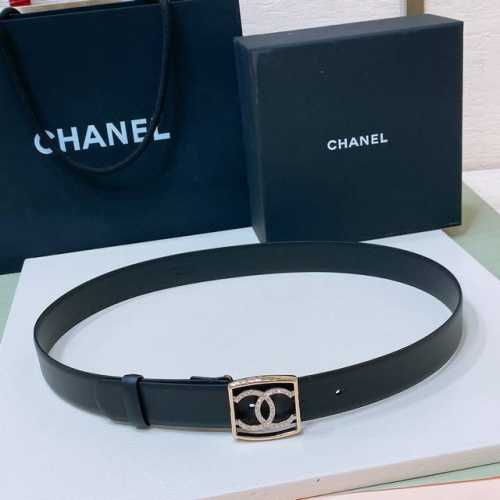 特 C Hanel 24S Cc 水钻 Logo字母搭扣 黄铜金属小牛皮腰带 手感柔软 细腻 3.0Cm