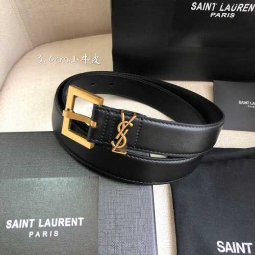 特 Ysl平纹顶级小牛皮软腰带 3.0Cm方形针铜扣非市场合金扣Cassandre 标识腰带环