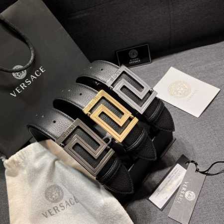 特 范思哲 宽4.0Cm 头层牛皮 新款 皮带，饰有雕刻Logo的Greca搭扣 - 点击图像关闭