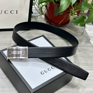 自动扣腰带］Guccl宽3.5Mm 双面进口头层牛皮制作 搭配经典钢扣 真材实料 时尚经典 做工精致 高端男士皮带 长度可裁剪100 125