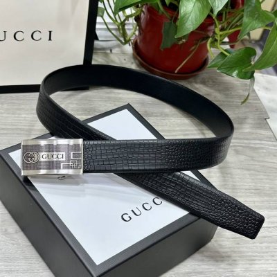 自动扣腰带］Guccl宽3.5Mm 双面进口头层牛皮制作 搭配经典钢扣 真材实料 时尚经典 做工精致 高端男士皮带 长度可裁剪100 125