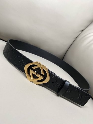 Gucci 古琦 棱形扣 进口牛皮 不车线简约 热压成型工艺 双层对G款 4.0宽度