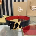 特 3.5宽christian Louboutin 男士ricky标志性徽标搭扣黑色腰带红色底，双面牛皮。