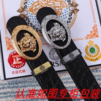 品名：Versace.范思哲原单 材料：百分百头层牛皮，保证真皮。24K纯钢扣双面可用专柜同等质量， 送人自用首选 包装： 请认准如图专柜包装，赠送打孔器，银联