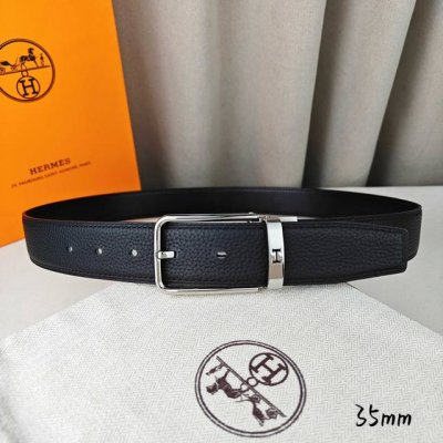 HermèS 爱马仕针扣皮带 原单品质 进口头层牛皮 黑色荔枝纹面搭配黑色平纹底 35Mm宽 配官网亮银 亮金扣