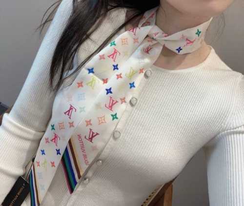 Lv驴家重磅斜纹材质， 长条丝巾Twilly束发带 村上隆彩色白 120X5Cm 一条神奇的束发带 绑包包，绑头发 ♀当手环 ♀无论是搭配夏天的裙子还是冬季的毛