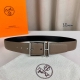 HermèS 爱马仕针扣 原单品质 进口头层牛皮 灰色荔枝纹搭配黑色平纹 38Mm宽 双面可用 配官网H亮银 亮金扣