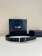 特 宽度3.0Cm Saint Laurent圣罗兰ysl Monogram 荔枝纹压印皮革方扣窄腰带黑色女款