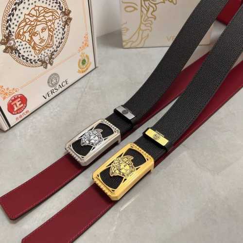 品名：Versace.范思哲 材质：原单牛皮腰带 百分百头层牛皮腰带保证真皮，24K纯钢扣，专柜原单品质、做工精细，时尚大牌，送人自用首选 包装： 请认准如图专