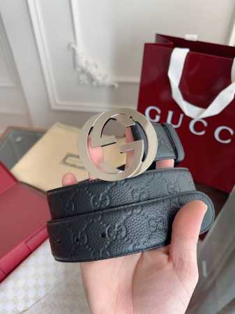 Gucci.古驰 全套包装 3.8Cm进口小牛皮压花, 专柜正品1:1完美复刻. 原版底皮, 采用热压印技术的Gucci Signature皮革精制而成，触感厚 - 点击图像关闭