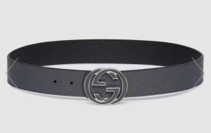 Gucci.古驰 全套包装 绝美Gucci 双G扣男士新款腰帶 專櫃同步 寬4厘米 雙面進口荔枝紋雙面雙色可用 精緻真空電鍍雙G鋼扣 時尚百搭款
