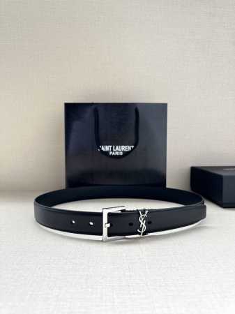 特 宽度3.0Cm Saint Laurent圣罗兰Ysl Monogram爆款粒面皮带搭配方扣窄腰带黑色女款 - 点击图像关闭