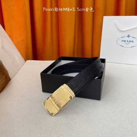 特 普拉达 Prada进口小牛皮，手感细腻柔软，搭配纯钢自动精品扣，男士必备！宽度：3.5Cm - 点击图像关闭