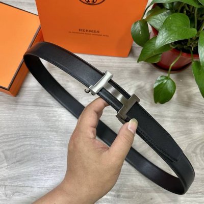 自动扣腰带］Hermes爱马仕宽3.5Mm 双面进口头层牛皮制作 搭配经典钢扣 真材实料 时尚经典 做工精致 高端男士皮带 长度可裁剪100125