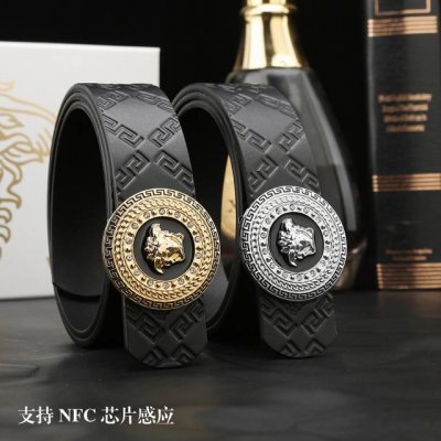 特 范思哲秘原单高档品质专柜官网同步支持NFC感应宽度3.9精美镶钻扣头意大利双面进口头层小牛皮原版美人头花纹手感极佳 上身郊果棒男士最爱商务休闲两用长度100