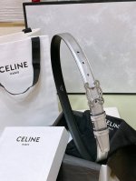 特 Celine 24 中号triomphe Taurillon皮革腰带 青铜色 Taurillon.中腰，银色饰面金属件、亮面牛皮腰带 咖啡色！Triomph