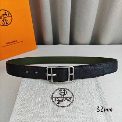Her~MèS 爱~马仕针扣 顶级品质 头层牛皮 黑色荔枝纹搭配绿色平纹底 32Mm宽 双面可用 配官网经典H银 金 枪扣