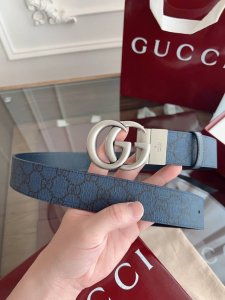 Gucci 627055 Facjt 宝蓝色Supreme pvc老花 蓝猪皮纹底 宽度3.7Cm 复古Gg旋转扣[原单精品扣] 双面可用 可裁剪