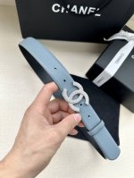 特 宽度3.0Cm Chanel香奈儿简约时尚潮流百搭平滑扣施洛华水晶满钻金属钢扣、牛皮皮带女款 此腰带多色可选！