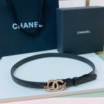 特 C Hanel 23P Cc 珍珠 与 水钻 Logo字母搭扣 黄铜金属羊皮字母腰带 手感柔软 细腻 2.0Cm