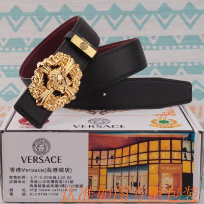 品名：范思哲 皮带原单 腰带 材料：百分百头层牛皮腰带，保证真皮皮带，专柜原单品质、做工精细，送人自用首选 包装： 请认准如图专柜包装，赠送打孔器，银联发票，宽