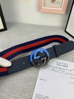 宽度4.0Cm G U C C I 经典帆布织带腰带头尾用采头层小皮牛的点缀 配以织纹质皮滚边和原单钢扣。夏季男百女搭款 上身效超果级棒