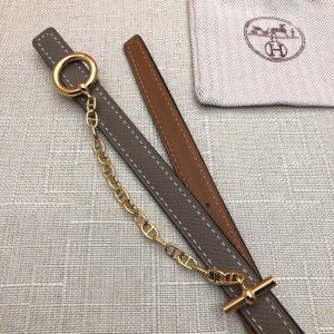 HermèS爱马仕女款皮带 原单品质 进口头层牛皮手掌纹配小牛皮底 双面可用 灰土黄 13Mm宽 配链条金 银扣