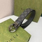 G U C C I 頂級品质 寬度3.7Cm一面專用訂製灰色帆布面料 衬托原厂猪皮纹灰色底 全新開模旋轉精密電鍍搭扣 对版专柜