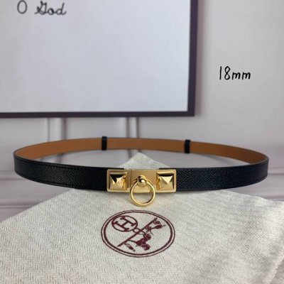 HermèS 爱马仕女款金字塔腰带，进口手掌纹，黑色＋E土黄色平纹底，配原单钢扣，带身18Mm宽，腰围大小可调节