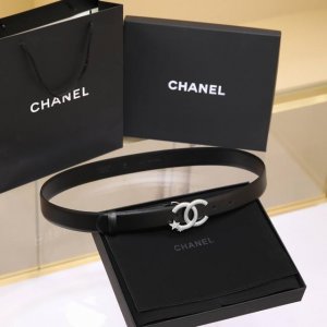 chanel 24C 麦穗 星星 与 水钻白 Logo搭扣 黄铜金属平纹牛皮腰带 手感柔软 细腻 3.0Cm 码数75- -