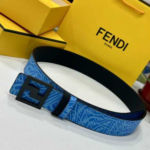 特 Fendl芬迪专柜同款 宽40Mm原版定制天蓝色Ffvertigo图案皮料 搭配Ff按钉钢扣 时尚潮流 经典百搭款