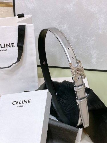 特 Celine 24中号triomphe Taurillon皮革腰带 青铜色 Taurillon.中腰，银色饰面金属件、亮面牛皮腰带 咖啡色！Triomphe
