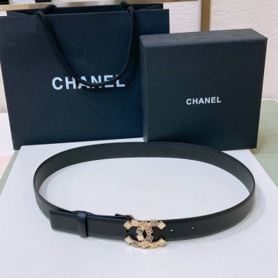 特 Chanel 24S Cc 水晶黑钻 波点面饰 字母 Logo搭扣 黄铜金属小牛皮腰带 手感柔软 细腻 3.0Cm 码数75- -100