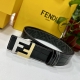 Fendi 芬迪 专柜同款 宽4.0Cm 双环正反用腰带 Ff按钉搭扣 黑色cuoio Romano皮革材质 反面面料带有烟草黄和黑色ff图案 四方金属饰面 时