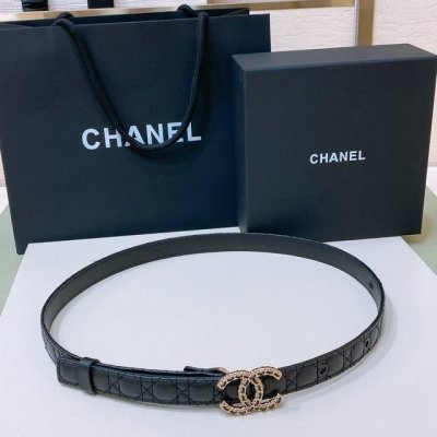 C Hanel 24S Cc 树脂 与 链节Logo字母搭扣 黄铜金属小羊皮菱格腰带 手感柔软 细腻 2.0Cm