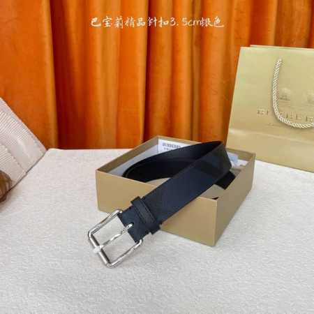 Burberry 巴宝莉专柜同步平滑皮革腰带 搭配精品针扣 装饰品牌经典格纹 宽度:3.5Cm - 点击图像关闭