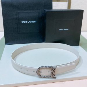 Saint Laurent 23圣罗兰女士腰带皮带 Cassandre仿鹿绒 原厂精密电渡扣头，意大利原厂皮，宽3.0代购级。