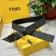 Fendi 芬迪 专柜同款 宽4.0Cm 双环正反用腰带 Ff按钉搭扣 黑色Cuoio Romano皮革材质 反面面料带有烟草黄和黑色Ff图案 黑色珐琅金属饰面
