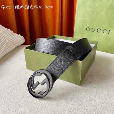 特 配全套包装礼盒 Gucci古驰奢侈品男款双G带扣经典印花腰带原版Pvc皮带 宽度4.0Cm