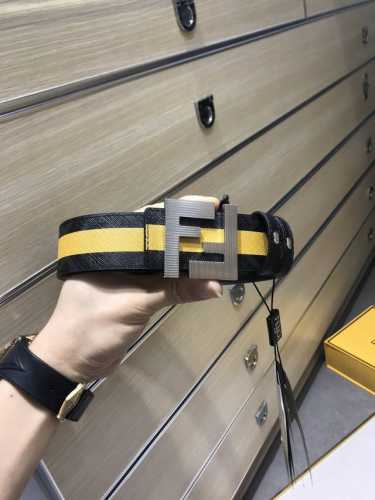 配送专柜包装 打孔针 特批新款 Fd 宽38Mm 支持Nfc 芯片扫描，标志造型3D打印条纹皮带，原版铆钉扣，进口原版黑色小牛皮配原版老花制成，镀金表面金属制品